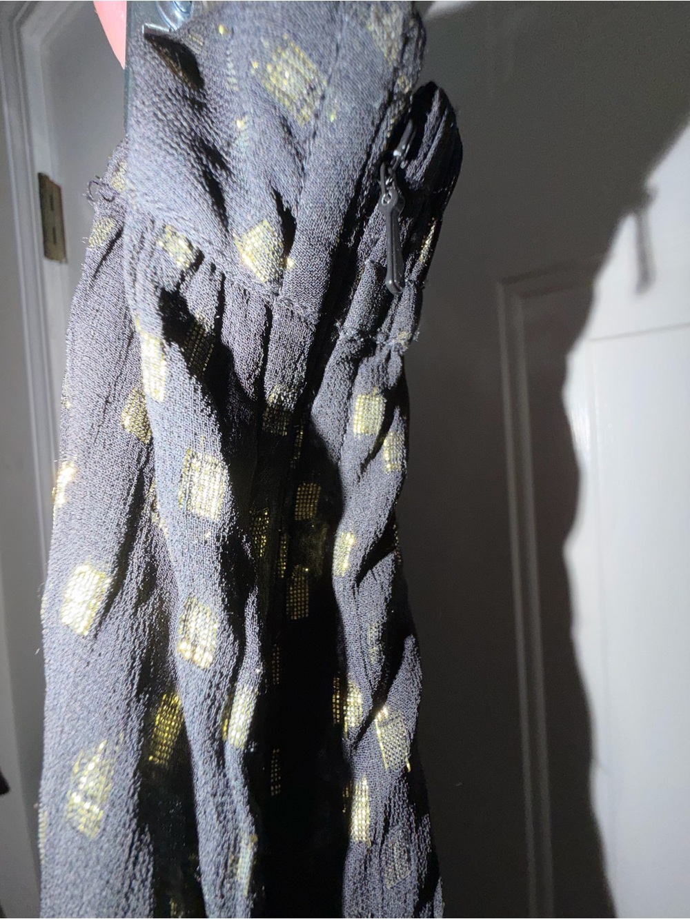 Rococo Sand Black Tiered Ruffle Maxi Skirt with Gold Dot Print. Sz M - Picture 3 of 6